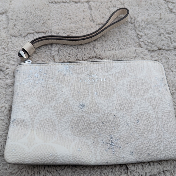 Coach White 'Snowflake' Leather Wristlet - Picture 1 of 5